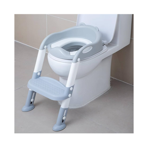 Potty Training Toilet Chair Seat with Step Stool Ladder for Kids and Toddler Boys Girls - Foldable Height Adjustable Children Toilet Training Seat with Safe Handles & Anti-Slip Pads, White-Grey