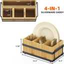 Silverware Caddy for Party, Silverware Holder with 4 Removable Compartments for Countertop Organizing Utensils, Paper Plates, Flatware, Wood Sevring Caddy