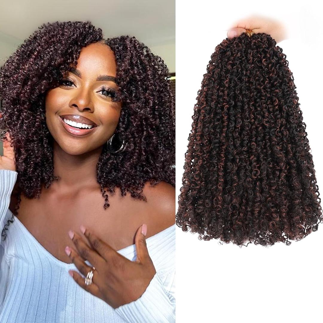 COOKOO 8 Bundles/Lot Bohemian Yanky Twist Crochet Braids Hair 12 Inch Pre-Twisted Crochet Passion Twist Hair with Curly Ends Small Curly Twist Crochet Hair Fluffy Mini Senegalese Twist Braids 1BH350#