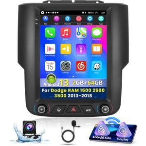 2+64G Hikity Android 13 Car Stereo for Dodge RAM 1500 2500 3500 2013-2018 with Wireless Apple Carplay Android Auto, 9.7 Inch Touch Screen Car Radio with GPS HiFi BT WiFi FM RDS Radio Backup Camera