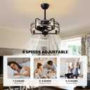 NOXARTE 20 Inch Caged Ceiling Fan with Light and Remote, Flush Mount Vintage Farmhouse Fandelier 6 Speeds Reverse Motor Rustic Bladeless Ceiling Fan for Bedroom Living Room Dining Room