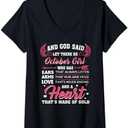 And God Said Let There Be October Girl Who Has V-Neck T-Shirt size M