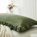 Shabby Chic Olive Green Body Pillow Cover - 20x54in Long Pillowcase with Ruffled Fringe Decor
