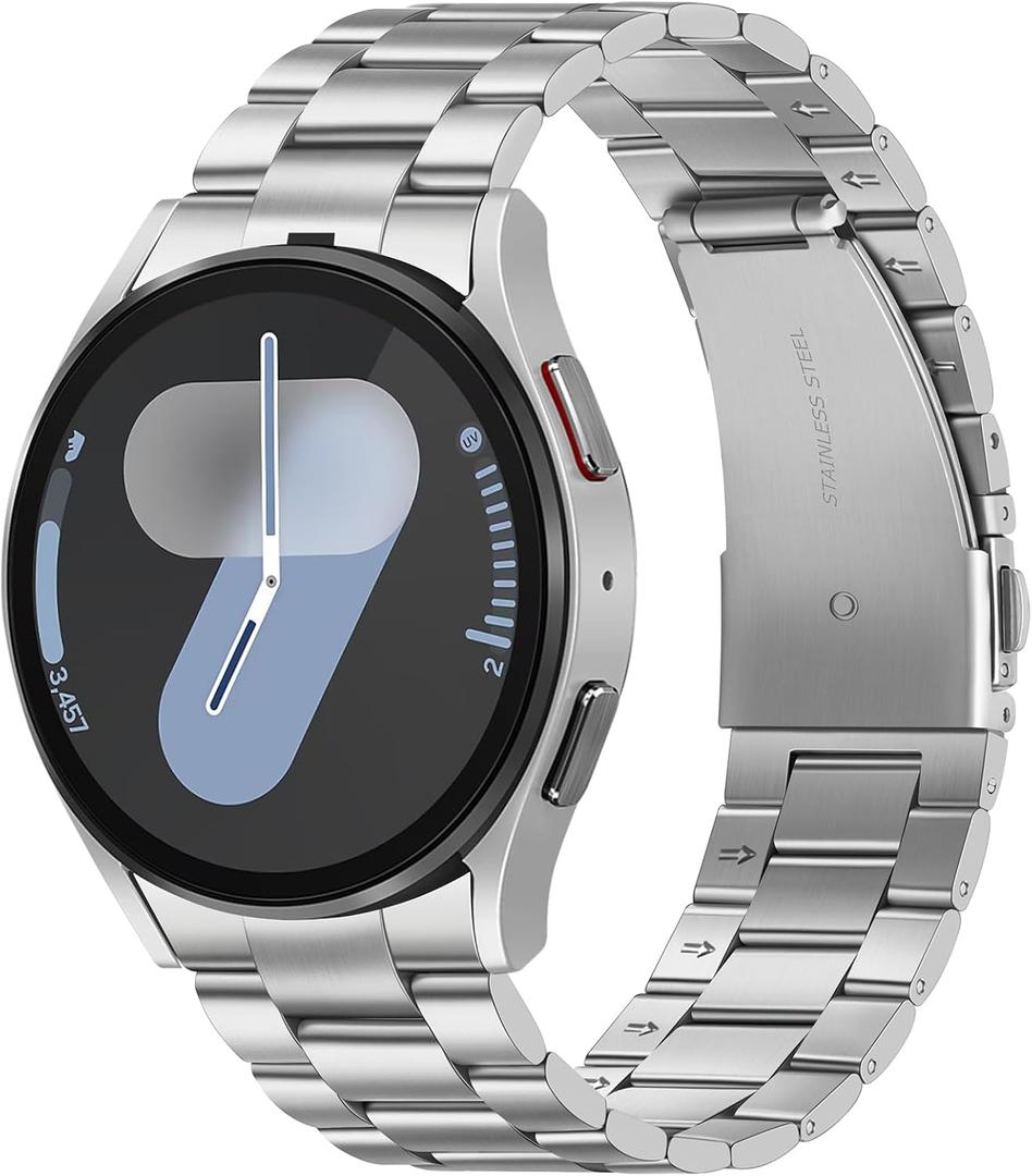 Suphart Metal Bands Compatible with Samsung Galaxy Watch 7 6 5 4 FE Band 44mm 40mm/Galaxy Watch 6 Classic 47mm 43mm/5 Pro 45mm, No Gap Stainless Steel Strap for Women and Men, Silver