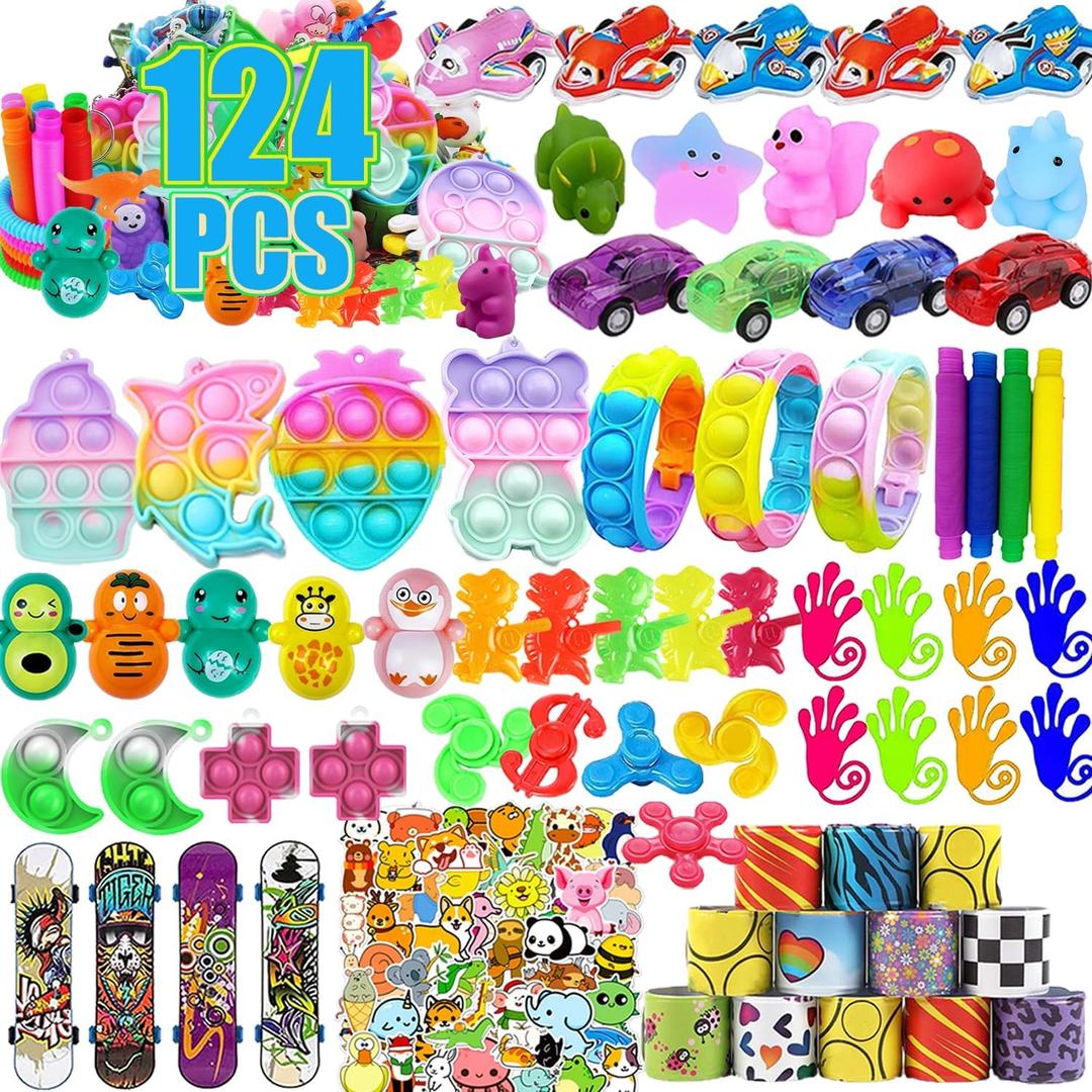 Dilycery 124 Pcs Fidget Party Favors for Kids, Easter Egg Fillers, Treasure Box Toys for Classroom, Treasure Chest for Kids Prizes, Student Prizes Box Toys, Pinata Fillers Goodie Bag Stuffers