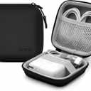 Small Travel Carrying Storage Case, 4.4"x4.4" Charger Organizer, Pouch compatible with MacBook Power Adapter, Laptop Accessories Cables, Cords, USB Drives, Earphones (Black-Small-PU)