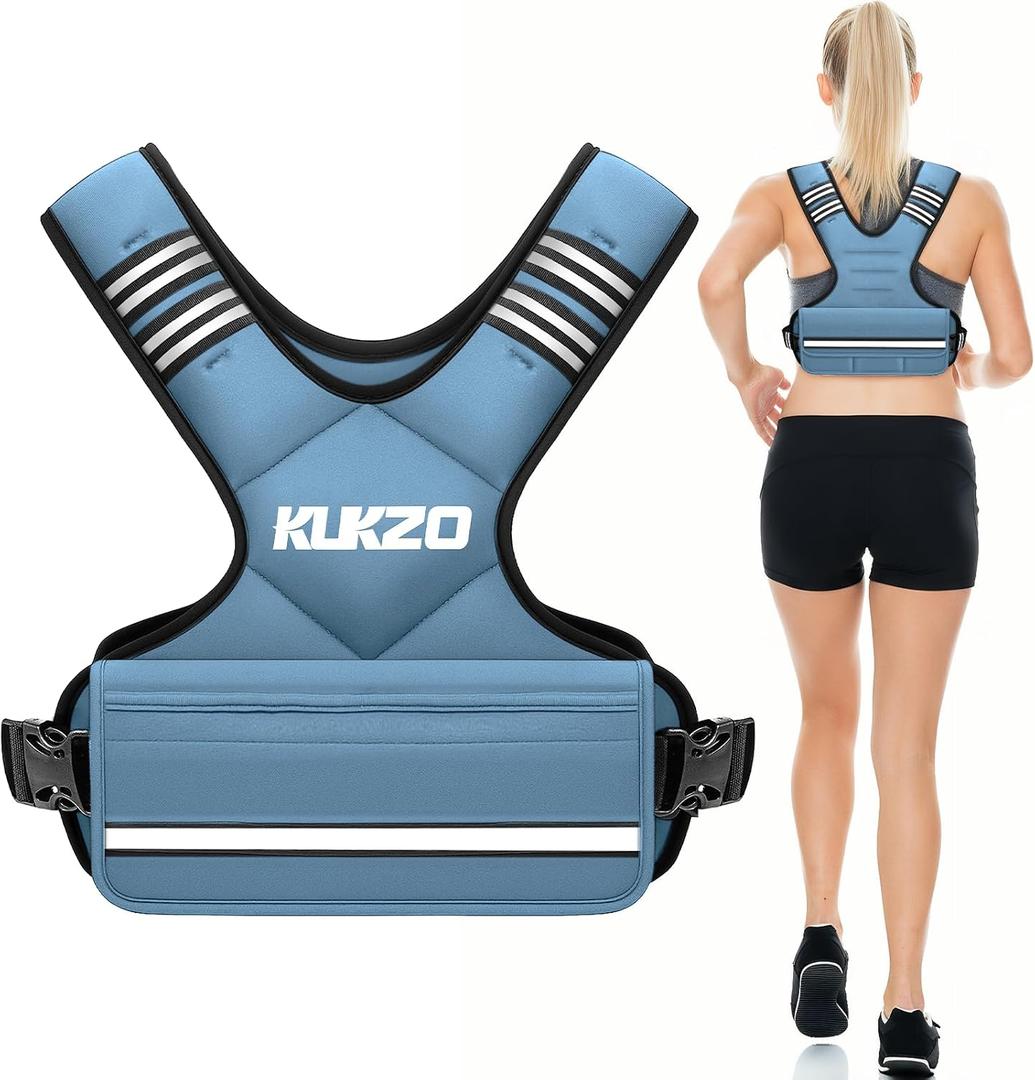 KUKZO Adjustable Weighted Vest Woman Men, 6-12lb Weight Vest with 6 Ironsand Weights for Strength Training Rucking Running Walking Fitness Workout, Blue