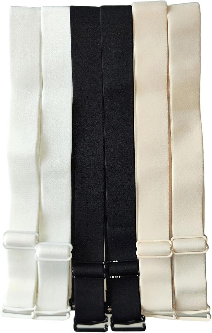 Super Wide Bra Straps Replacement - Adjustable Comfortable Durable - Perfect for Plus Size Bras and Strapless Bustiers (25mm Width 3 Pairs/Pack Black White Beige)