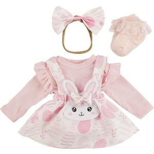 BABESIDE Easter 4 Pcs Reborn Baby Doll Clothes and Accessories for 17-20 Inch Baby Dolls, Easter Pink Bunny Dolls' Clothes Set with Headband (Doll NOT Included)