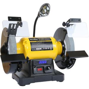 Digital Display 8 Inch Variable Speed Bench Grinder, 3/4HP 5.0 Amp Power Bench Grinder with Work Light, Adjustable Tool Rest and Cast Iron Base for Knife, Chisel
