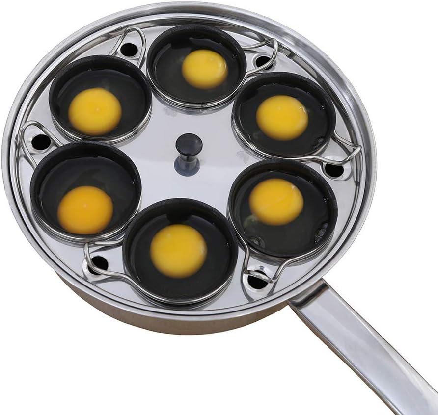 6 Cups Egg Poacher Pan - Stainless Steel Poached Egg Cooker Induction Cooktop Egg Poachers Cookware Set with 4 Nonstick Large PFOA FREE Egg Poacher Cups and Silicone Spatula