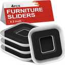 4Pcs Reusable Furniture Sliders for Carpet, Moving Gliders with Grooved, Square Furniture Mover Sliders for Carpet, Moving Heavy Furniture Appliances Quickly and Easily