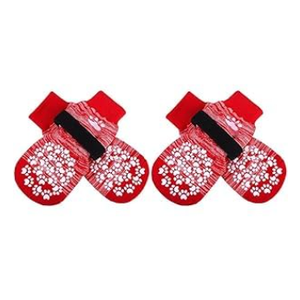 EXPAWLORER Anti Slip Dog Socks to Prevent Licking Paws, Dog Shoes for Hot Pavement, Dog Booties for Small Medium Large Senior Dogs, Traction Control Boots & Paw Protectors for Hardwood Floors XX-Small (4 Count), Red