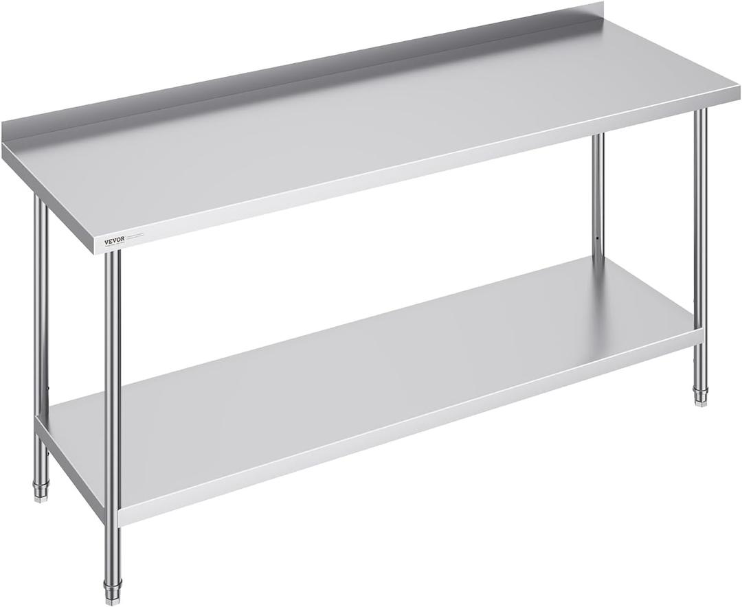 VEVOR 24 x 72 x 36 Inch Stainless Steel Work Table, Commercial Food Prep Worktable Heavy Duty Prep Worktable, Metal Work Table with Adjustable Height for Restaurant, Home and Hotel