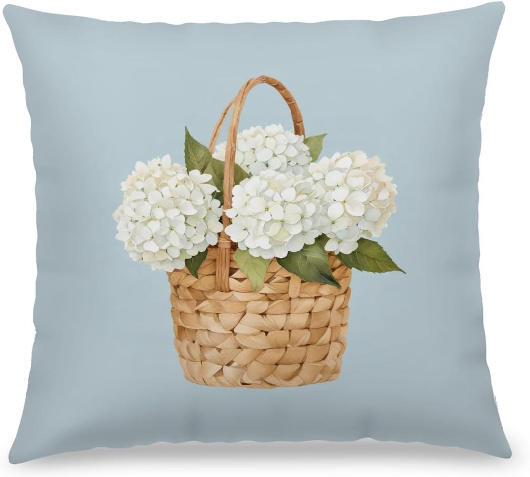 Hydrangea Floral Flower Decorative Pillow Covers Case 18x18 Inch,Blue Hydrangea Floral Decor