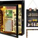 11x16 Shadow Box Frame with Light, Memorial Display Case with Shelves and Top Platform, Large Deep Shadow Box for Pet Memorial and Dog Keepsakes, Hanging Rope and Wall-Mountable, Black