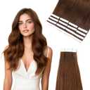 Vlasy Tape in Hair Extensions Human Hair 16 Inch 16pcs Invisible Tape in Extensions Remy Human Hair Straight Seamless Mini Tape ins Hair Extensions Real Human Hair (6# Brown)