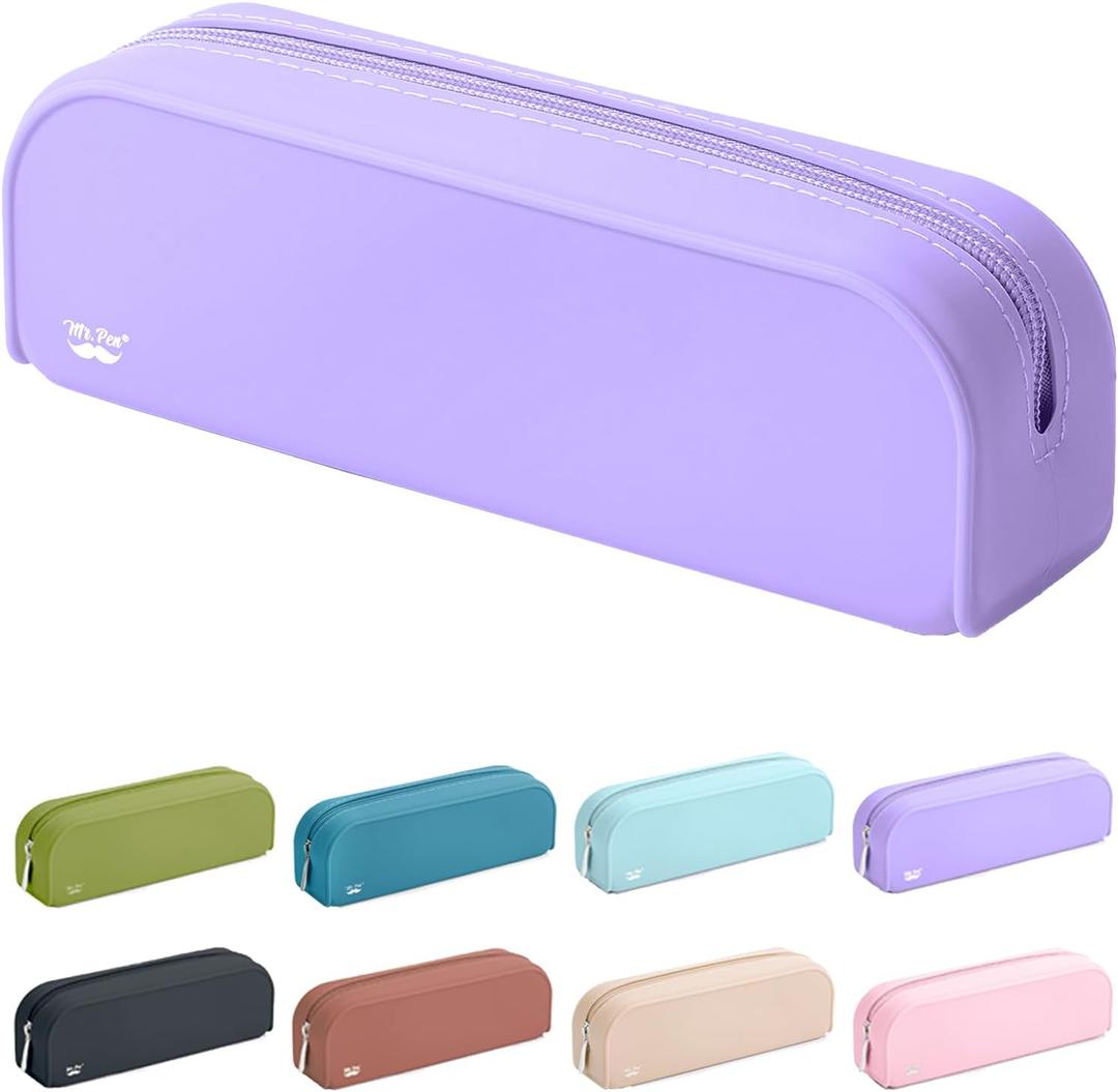 Mr. Pen- Silicone Pouch, Aesthetic Purple Pencil Bag, Small Makeup Pouch