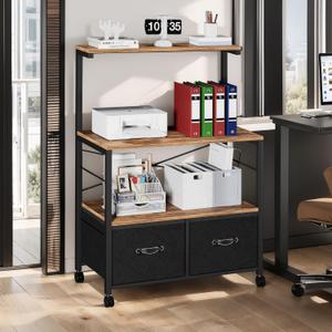 VECELO Lateral File Cabinet on Brakeable Wheels, Large Printer Stand with 3 Open Storage Shelf, Large Capacity, Ideal for Home Office, Suit for Letter Size, Brown