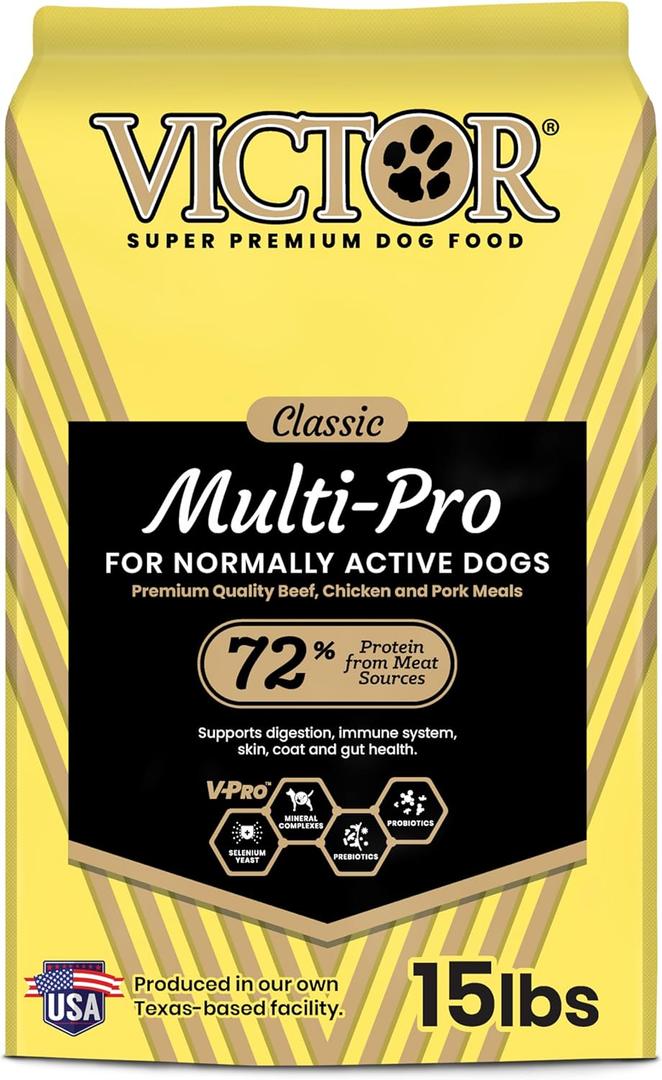 Victor Super Premium Multi-Pro Dry Dog Food Gluten Free with Beef, Chicken and Pork Protein for Normally Active Dogs All Breeds and Life Stages, 15 lb (EXP 05/26/26)