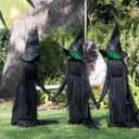 Halloween Decorations, Set of 3 Light Up Witches Holding Hands Witches with StakesVoice Control Witch Glowing Head Waterproof for Outside Garden Statue Decoration Grass Lawn