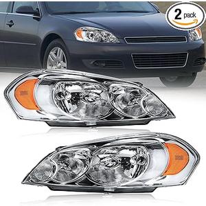 Fullux Headlight Assembly Headlights, Compatible with 2006-2013 Chevy Impala/2014-2016 Impala Limited/2006-2007 Monte Carlo Left and Right Side Replacement Headlamp Chrome Housing Clear Reflector