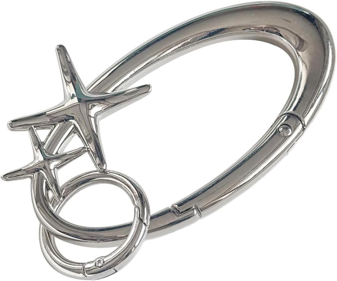 Tizee Oval Star Carabiner Y2K Keychain  Shiny Metal Alloy Key Ring for Women & Men, Bag Charms Purse Pendant