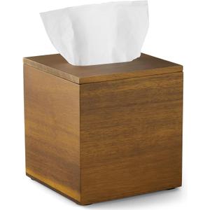 Dreamkey Acacia Wood Tissue Box Cover, Square Tissue Box Holder with Removable Top Lid, Solid Wooden Tissue Box Dispenser for Bathroom, Bedroom, Office