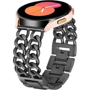 Women Metal Chain Bracelet Compatible for Galaxy Watch 7 Band, Galaxy Watch 6 Band, 5/4/FE/Pro/Classic/Active 2, 20mm Double-Chain Dressy Watch Strap for women (Black)