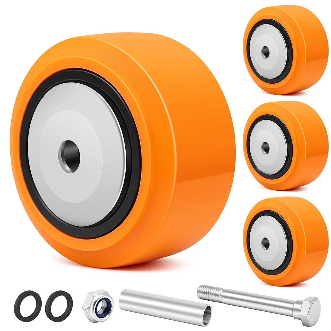 4'' x 2'' Industrial Replacement Wheels, Solid Polyurethane Wheels on Polyolefin Core with Dust Caps, 1/2'' Bore Heavy Duty Wheels 2400 lbs Capacity, Ideal for Trolleys, Carts(4 Packs)