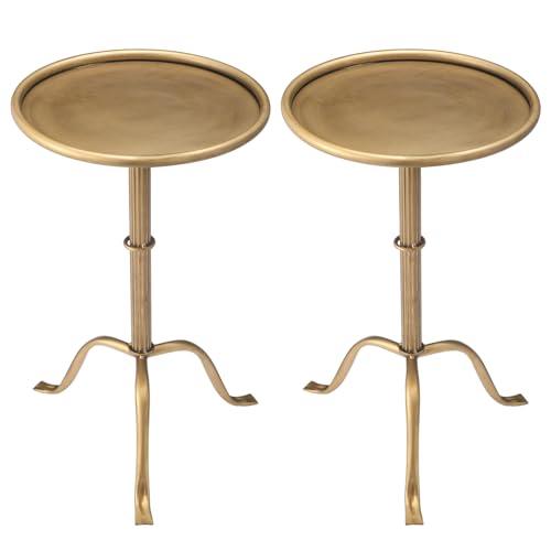 RattanView 2 Pcs Metal Martini Table Pedestal Small Side Table 12.5 x 12.5 x 20.6 Inches for Living Room Bedroom (Bronze)