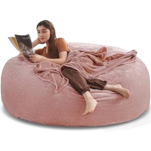 6FTBig Bean Bag Chairs for AdultsBean Bag Chair with FillerMemory Foam ChairRemovable and Washable Flannel Cover, Giant Bean Bag, Suitable for Living Room, Bedroom and Reading(Pink) (6FT-65"65"24")