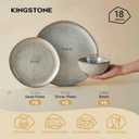 KINGSTONE Stoneware Dinnerware Sets, 18-Piece Reactive Glaze Porcelain Plates and Bowls Sets for 6, Handcrafted Rustic Ceramic Dishes Set, Highly Scratch Resistant, Dishwasher & Microwave Safe, Grey