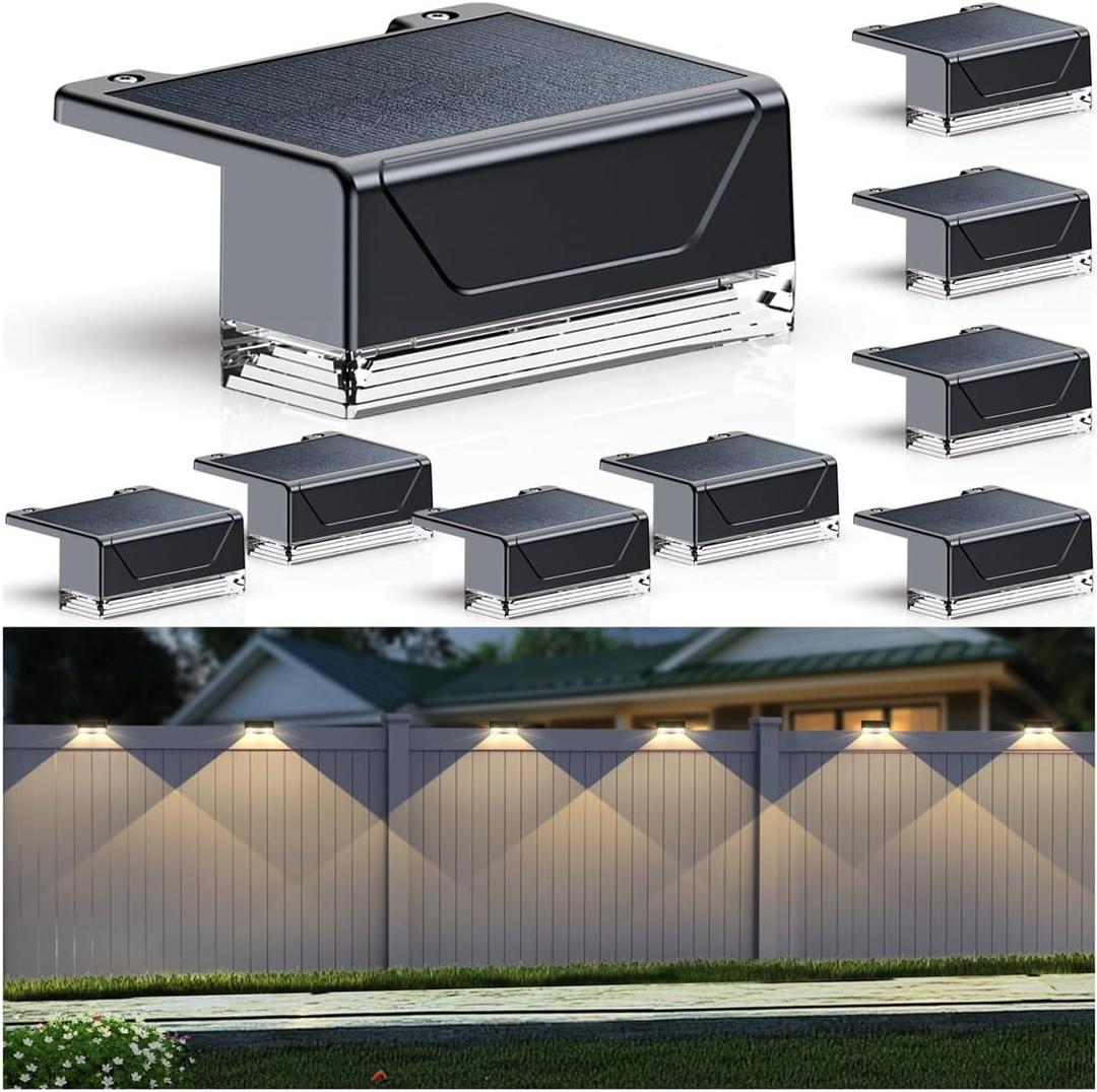 Solar Fence Lights Outdoor - 3000/4000/6000K 3 Mode, IP65 Waterproof Fence Lights Solar Powered, Dusk to Dawn Solar Light for Outside, Backyard/Step/Patio/Deck/Stair Railings and Wall (8 Pack)