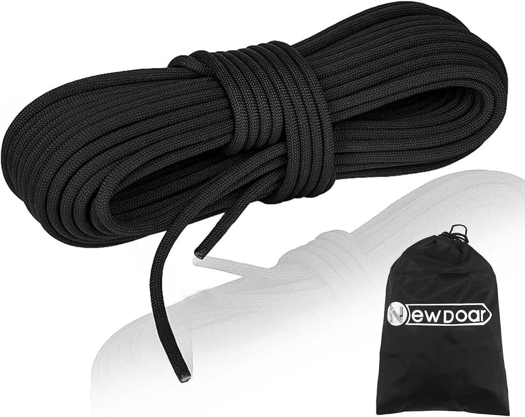 NewDoar Static Climbing Rope 10mm Accessory Cord Rope,for Arborist Tree, Mountaineering, Sailboat Rope,Dock Lines,Hauling Dragginge (Black 10mm,20FT)