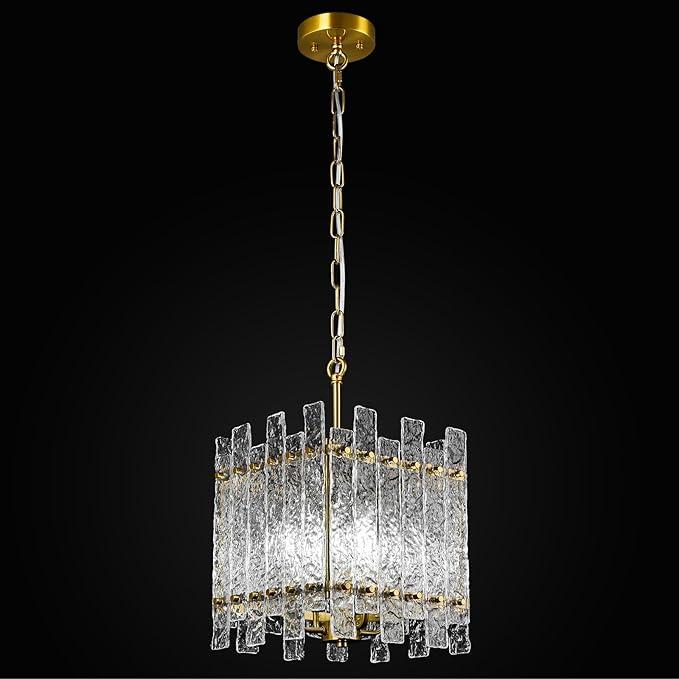 Modern Crystal Pendant Lighting Gold 11.8in Pendant Lights Square Glass Chandeliers, Adjustable Pendant Light Fixture for Kitchen Island Bedroom Living Room Dining Room Corridor(1Pack)
 Gold