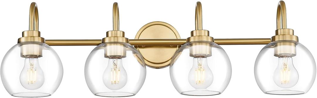 Bathroom Light Fixtures, 4-Light Brushed Gold Vanity Lights with Globe Clear Glass, 30 Inch Champagne Bronze Vanity Lighting Fixtures Over Mirror, AD-22280-4W-GD