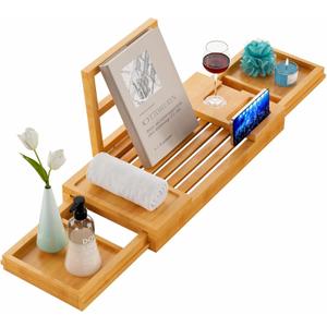 Yirilan Bamboo Bathtub Tray, Expandable Bathroom Tray, Waterproof Tray Caddy, Perfect Bath Caddy for Home Spa, Gift for Loved Ones-Bamboo