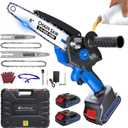Electric Mini Chainsaw for Pruning Small Trees, Brushless 8 inch & 6 inch Portable Hand Saw with 2 Rechargeable Batteries, 1000W Handheld Chain Saw for Wood Cutting, Gardening Gifts for Mother's Day, Navy Blue
