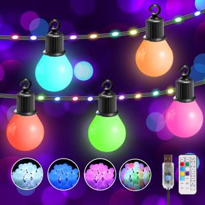 ALOVECO 41ft 100 LED String Lights Outdoor Indoor USB Plug RGB Color Changing String Lights with 20*G40 Bulbs IP65 Waterproof Fariy Lights with Remote for Xmas Tree Camping Patio Yard
