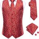 Hi-Tie Christmas Vest and Tie Set For Mens Print Shiny Suit Waistcoat Necktie Xmas Holiday Party Tuxedo Vest Medium , Red/White 
