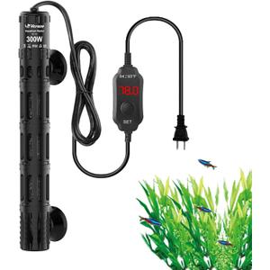Aquarium Heater 300W, Submersible Fish Tank Heater with LED Digital Display, Auto Power-Off When Leaving Water & High Temp Protection, for Fresh and Salt Water Tanks 40-75 Gal