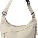 Chibao Beige Crescent Bag for Women Men Nylon Crossbody Bags Multi-Pocket Sling Bag Roomy Hobo Bags Moon Bag Slouchy Dumpling Bag
