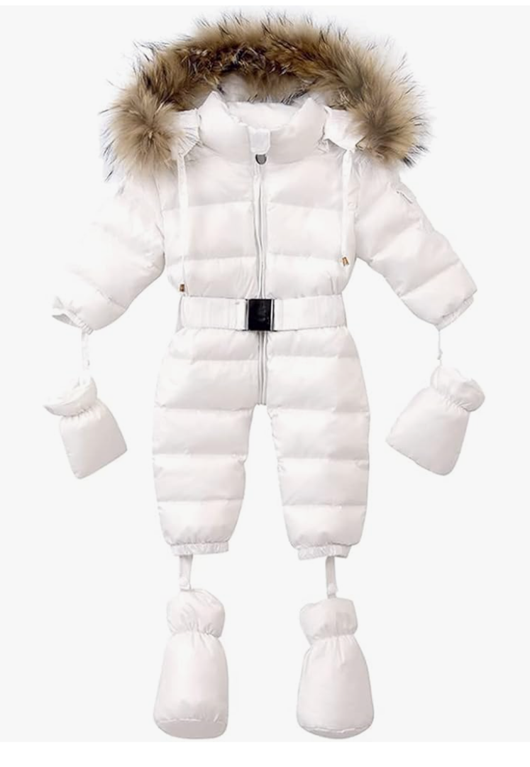 Waterproof Down Filled Snowsuit For Unisex Baby, With Gloves&Shoes&Pompom Hat, Size 12-18 months