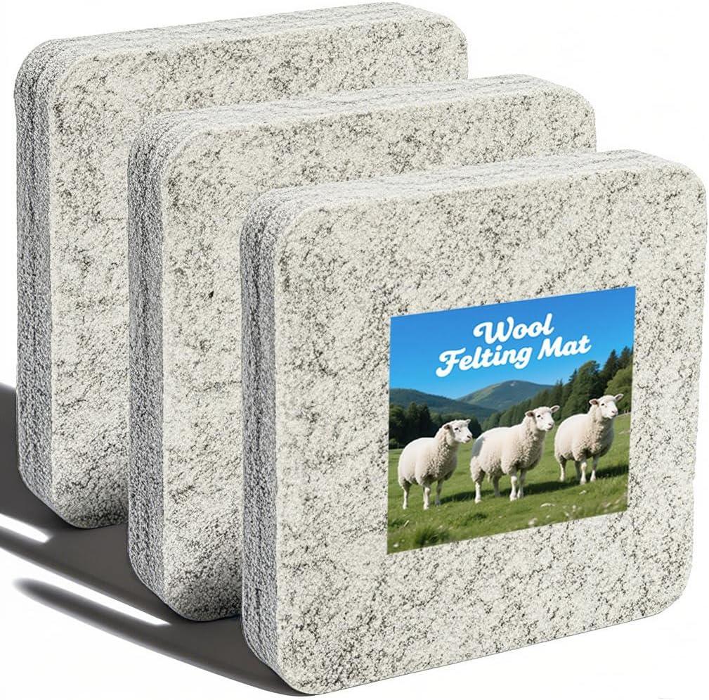 Nicunom 3 Pack Needle Felting Mat, Natural Wool Needle Felting Pad, 6x6x1 inch Felting Block for DIY Craft Felting Wool Projects, Thick and Firm