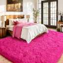 Large Fuzzy Rug 8x10 Feet Hot Pink Fluffy Rug for Living Room, Big Plush Non-Skid Shag Carpet, Soft Shaggy Rugs for Bedroom Indoor Modern Home Decor