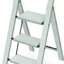Taranta 3 Step Ladder,Lightweight Aluminum Step Stool with Convenient Handgrip, Folding Ladder with Anti-Slip Pedals, 330lbs Capacity Stepladder for Home, Office, Kitchen-Fairyland Green