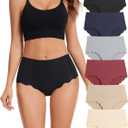Caterlove Women's High Waisted Seamless Underwear No Show Wave Edge Bikini Panties Full Coverage Hipster 6 Pack (Large)