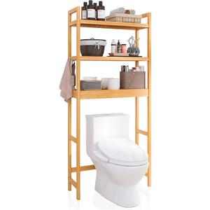 SMIBUY Bathroom Storage Shelf, Bamboo Over-The-Toilet Organizer Rack, Freestanding Toilet Space Saver with 3-Tier Adjustable Shelves (Natural), 10.2D x 24.8W x 67H in