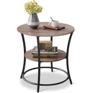 WLIVE Side Table, Round End Table with 2 Storage Shelves for Living Room, Bedroom, Nightstand with Steel Frame for Small Spaces, Accent Coffee Table, Greige